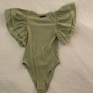 Sage Green Bodysuit with Flare Sleeves